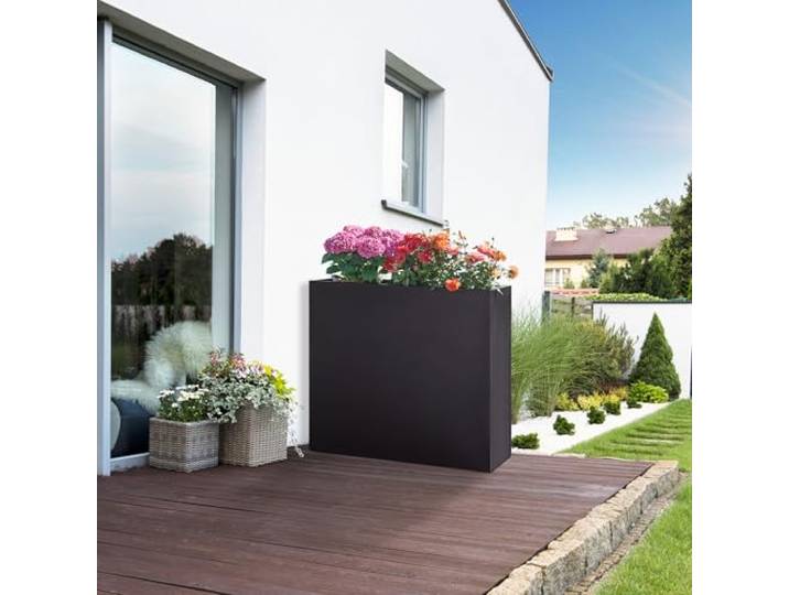 casa.pro Pflanzkübel Vaargel Blumentopf 82 x 90 x 30 cm Pflanzkasten wetterfest Pflanzentopf rechteckig Blumenkübel Outdoor Indoor Blumenkasten verzinkter Stahl Schwarz
