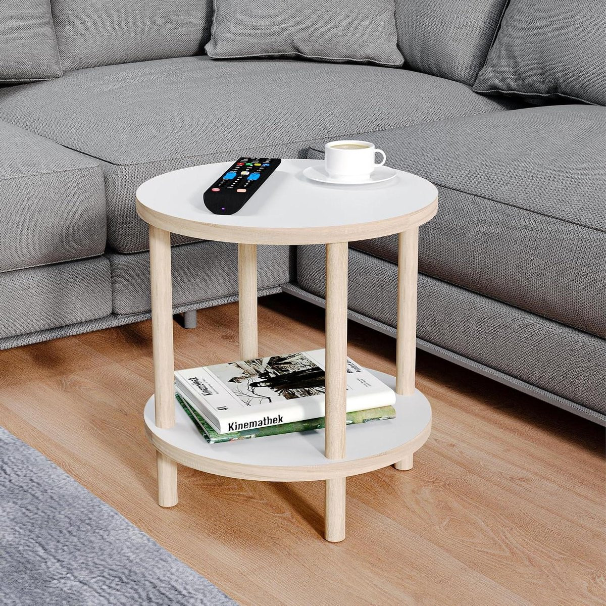 Witte ronde bijzettafel met twee legplanken, Diameter: 42,5 cm