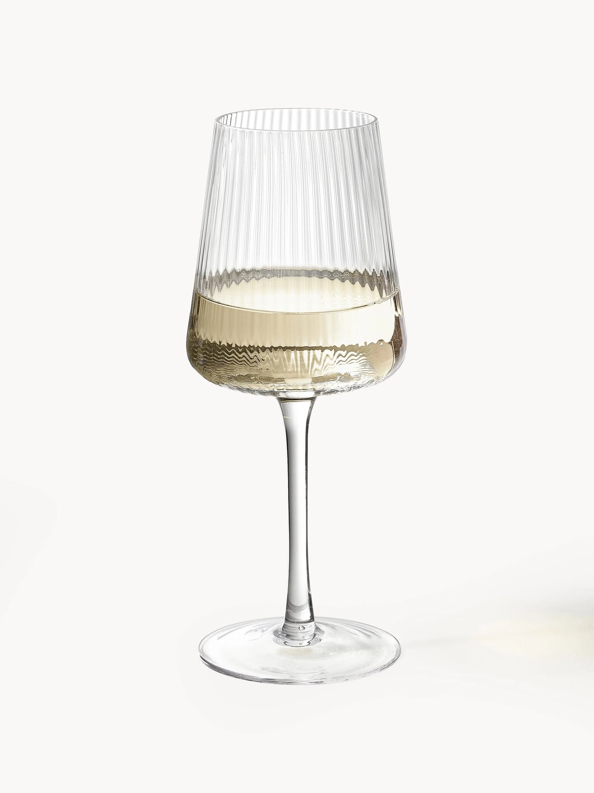 Westwing Collection Cami handgemaakte witte wijnglazen met gegroefde structuur, 4-delig