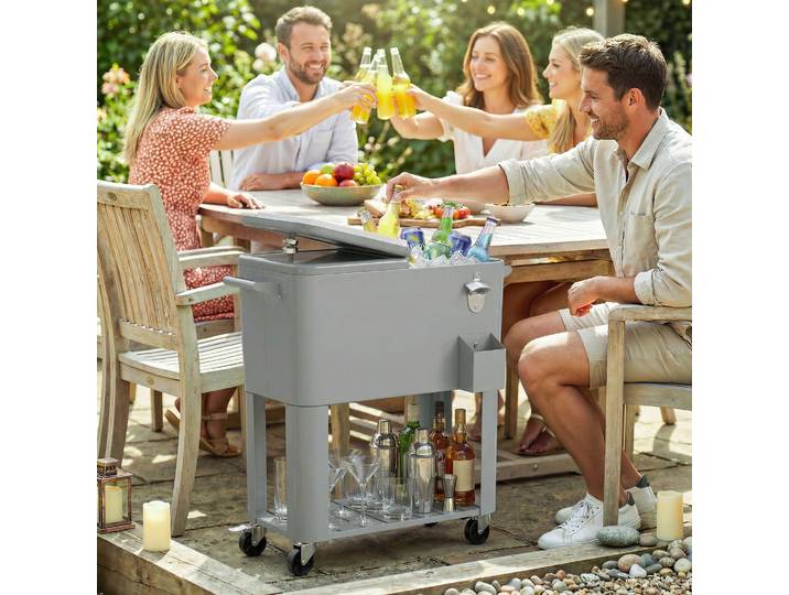 Outsunny Glacière Portable 76L avec Roues et Ouvre-Bouteille Argent