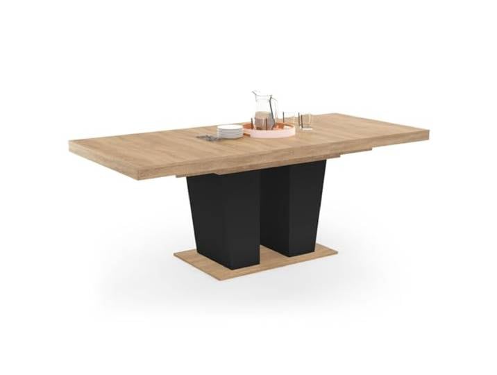 IDMarket - Ausziehbarer Esstisch Rechteck ELIAD 6-10 Personen Holz und Schwarz 160-200 cm