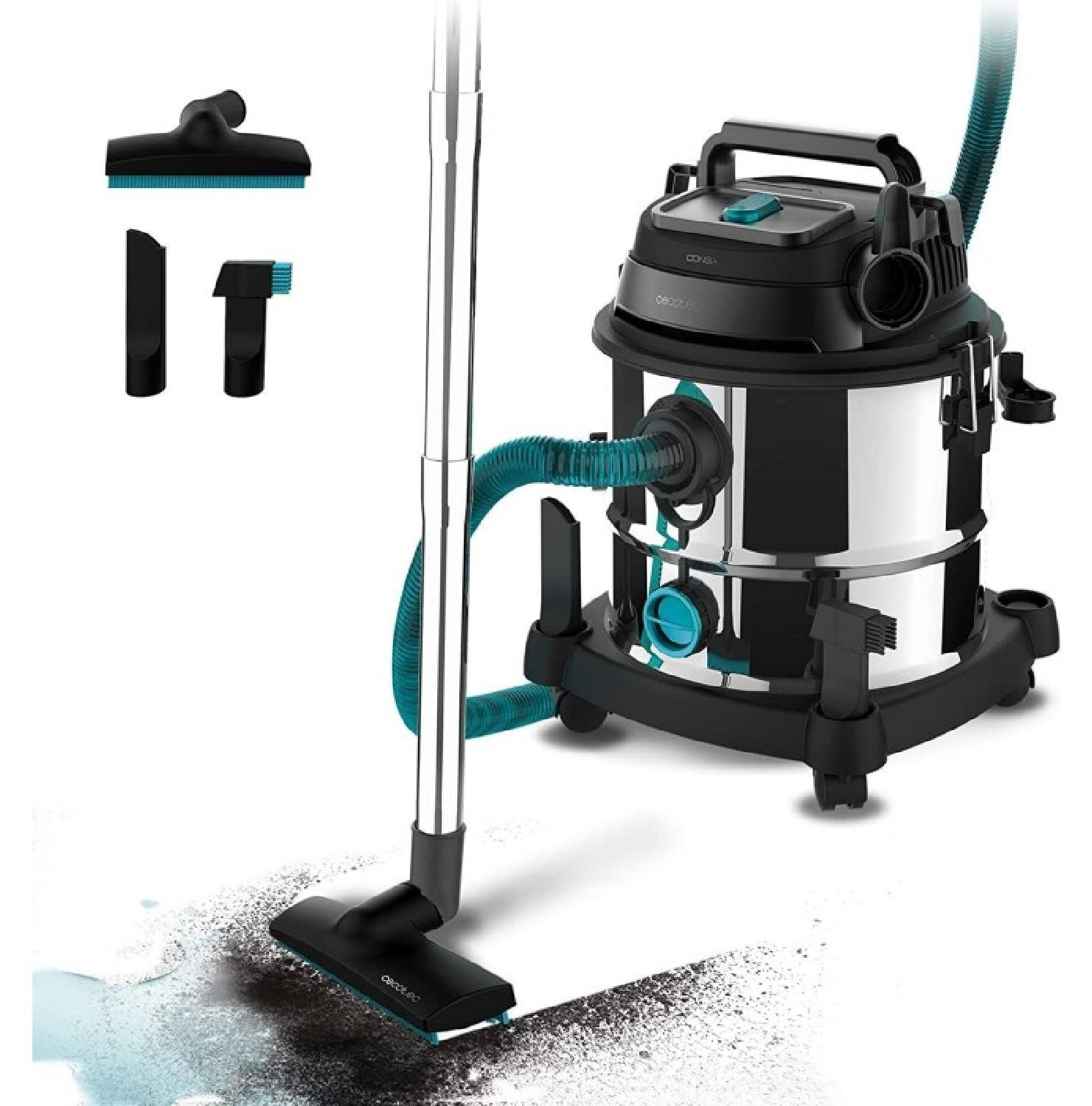 Cecotec Conga Rockstar Wet & Dry Steel Max Stofzuiger voor droog en nat gebruik, 1400 W, 20 liter inhoud, met HEPA-filter