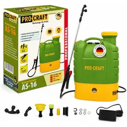 Procraft, Sprühflasche, AS-16 Akku Sprühgerät 12 V 16 l 5,5 bar + integrierter Akku 8,0 Ah + Ladegerät (16 l)