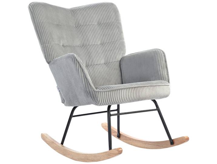 Oxeza Schaukelstuhl Hellgrau mit Armlehne und Holzkufen, Mode, 98x101x71 cm, Wohnzimmer, Sessel, Schaukelstühle