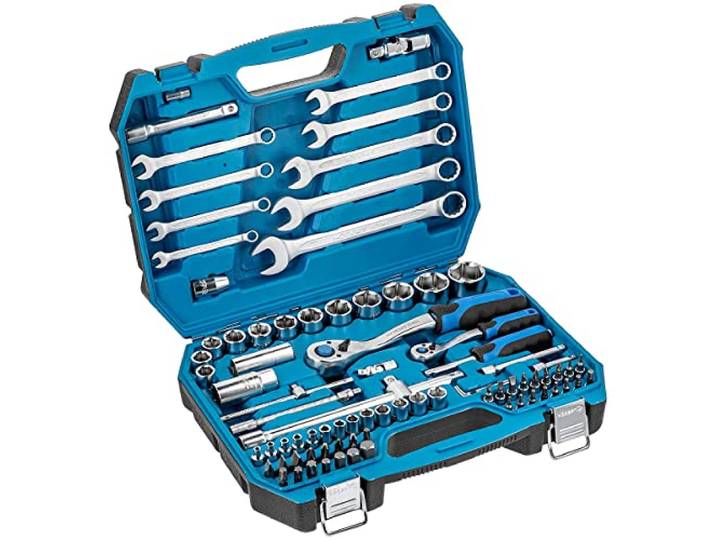 Högert Technik - Kit d'outils I Clé à douille\, embouts et accessoires I Acier allié au chrome-vanadium I Forgé I Mécanisme à cliquet avec 72 cliquets de verrouillage I HT1R425 85 pièces