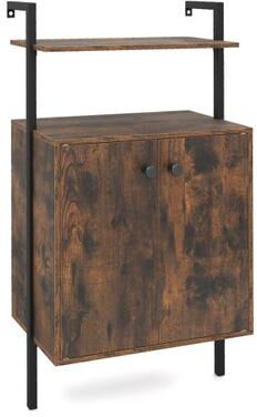 Costway 2-Door Wall Mount Bookshelf with Storage Cabinet-Rustic Brown