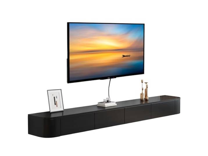 MWIDCIEW Hängendes TV Lowboard Schwarz 120-300cm, Moderner TV Schrank Wandmontiert, TV Board Wohnzimmer mit Schubladen, Vormontiert
