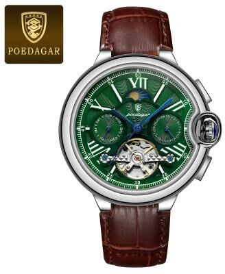 Inspired Finds POEDAGAR Hollow Tourbillon Automatic Mechanical Watch For Men Luxury Stainless Steel Waterproof Wristwatch silver Green L