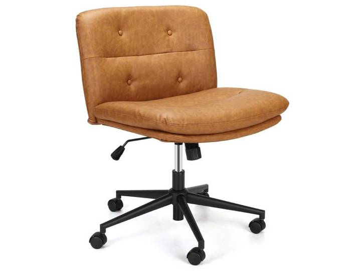 Chaise bureau Criss Cross marron sans accoudoirs pivotante roulettes siège élargi hauteur réglable chaise coiffeuse confortable