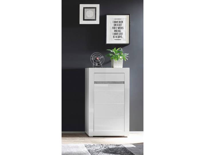Kommode HOME AFFAIRE Carat , weiss (weiß, weiß hochglanz), B:66cm H:112cm T:35cm, Sideboards, Kommode, Breite 66 cm, Blende in weiss und betonfarben im Lieferumfang