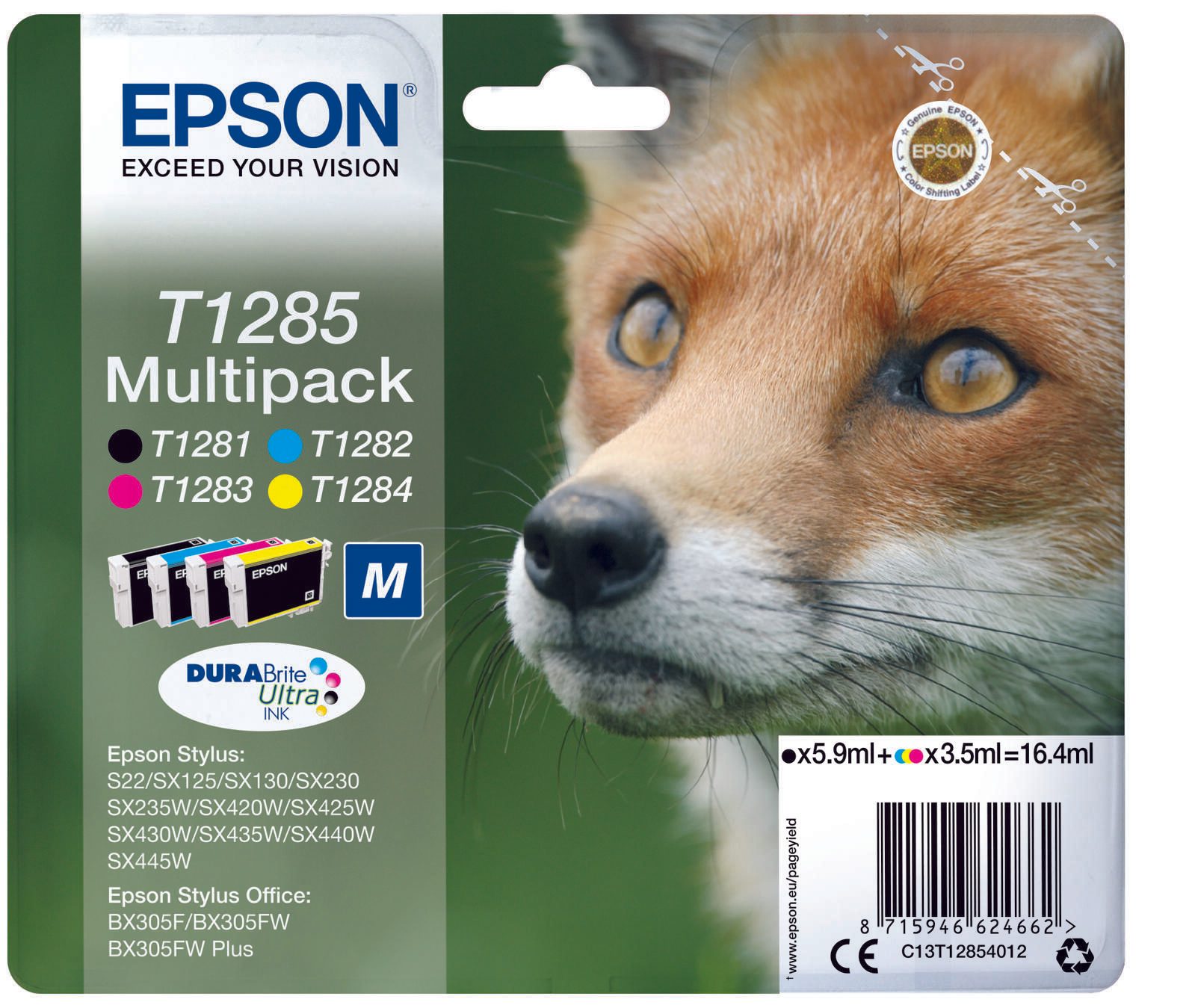 Epson Original T1285 Fuchs Druckerpatronen 4er Multipack BK/C/M/Y (C13T12854012)