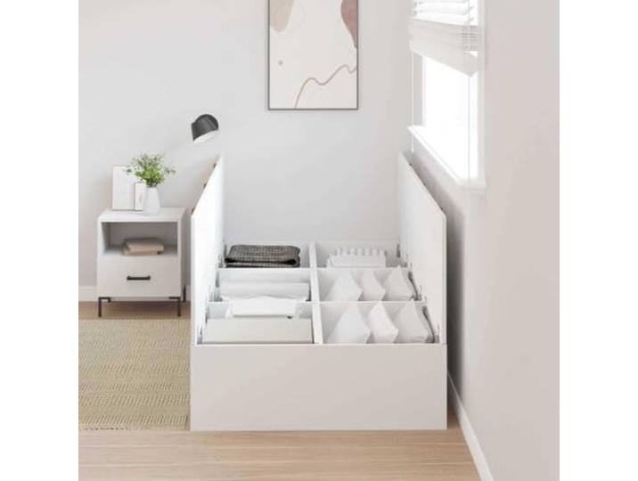KTHLBRH Bettgestell weiß 100 x 200 cm Massives Kiefernholz, Türen mit Scharnieren, Griffe aus Leder, modernes Design