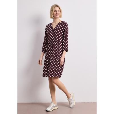 Midikleid STREET ONE, Damen, Gr. 36, EURO-Größen, lila (rustic rouge), Stoff, 100% Viskose, gepunktet, comfort fit knielang, Rundhals, Bündchen, Kleider Midikleid, knielang