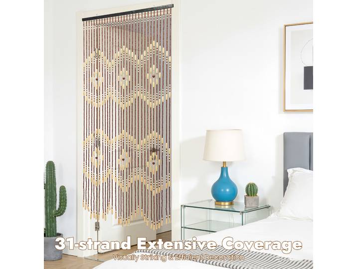 Rideau de perles en bois beige et marron pour porte/fenêtre, 31 chaînes de perles, 90*175cm, pour la décoration de la pièce