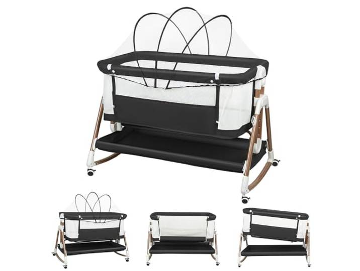 homewell 3 in 1 Babybett, Beistellbett Baby & Stubenwagen, Verstellbarer Co-Sleeper, Höhenverstellung und Einstellung der Neigung der Matratze, 4 Räder mit Bremse