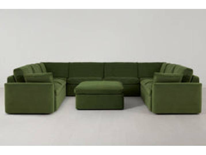 Model 13 U-Form Sofa mit Polsterhocker, Laubgrün