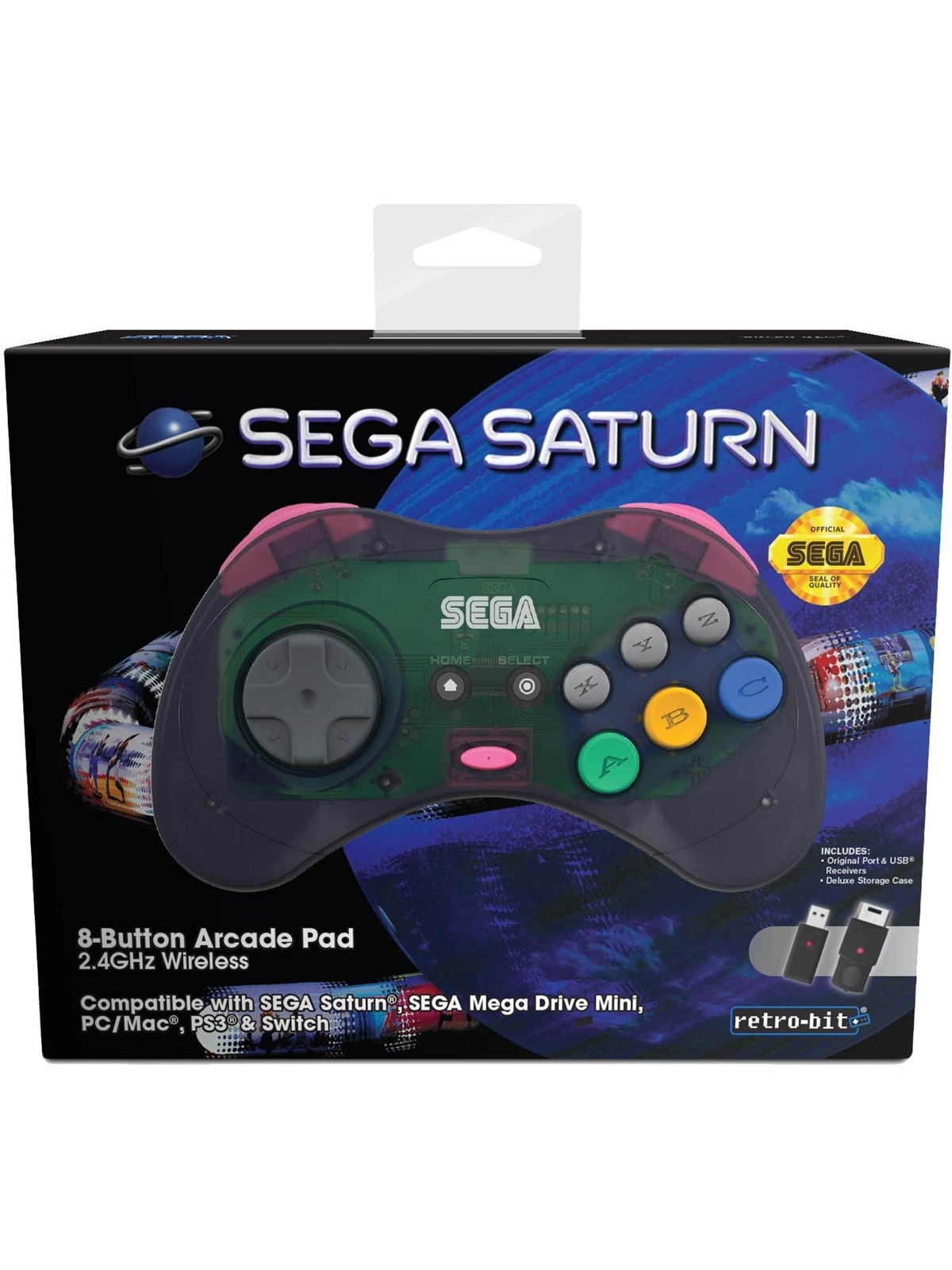 Retro-Bit SEGA Saturn 2.4G M2 - Grey - Wired Controller - Sega Genesis