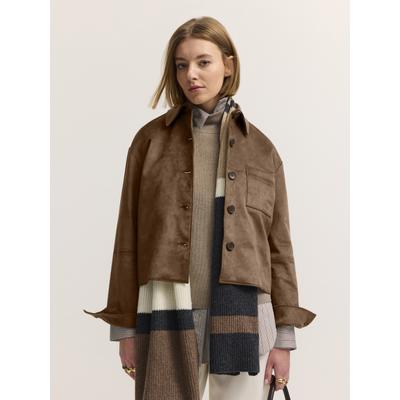 Kurzjacke BUGATTI "Regular Fit", Damen, Gr. 46, weiß, neutral, 90% Polyester, 10% Elasthan, unifarben, regular fit, Jacken Kurzjacke, Regular Fit Veloursleder-Optik Hemdjacke