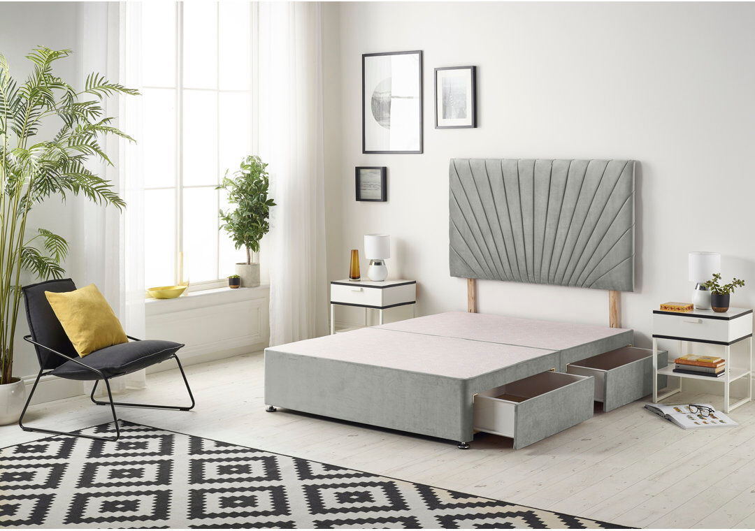Fairmont Park SantaFe Tweed Fabric Divan Bed Base and Headboard with Optional Drawers Grey Single (3')