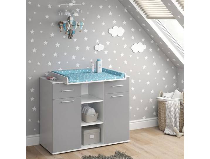 Vicco Wickelkommode Leonie, Grau, 113 x 109 cm mit abnehmbarem Wickelaufsatz zur Nutzung als Kommode