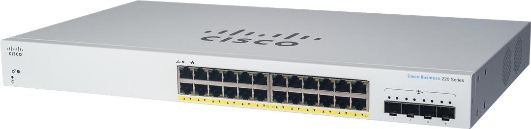 Cisco CBS220-24P-4G, Managed, L2, Gigabit Ethernet (10/100/1000), Power over Ethernet (PoE), Rack-Einbau, 1U