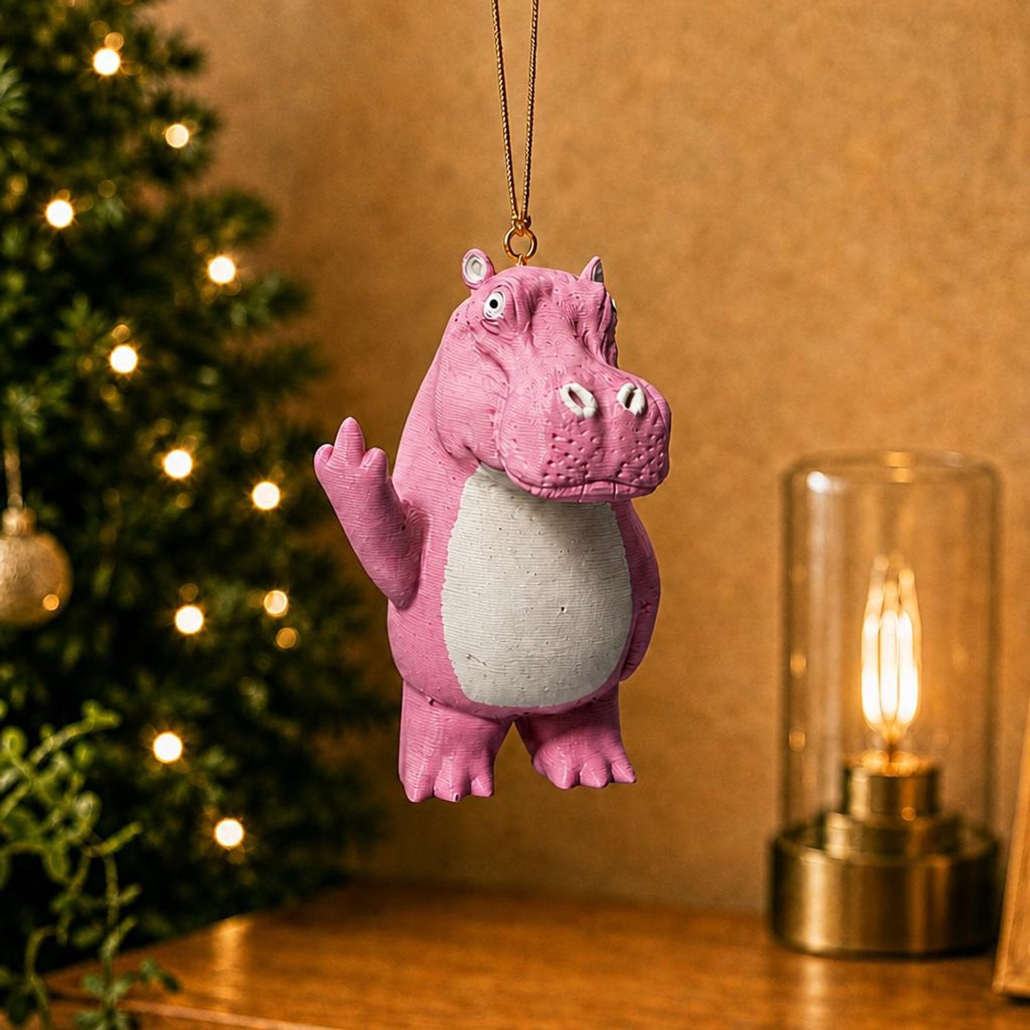 AnimalsAttitude – Roze Nijlpaard Figurine met Middelvinger – 3D-geprint PLA Beeldje – Decoratief Ornament voor op Tafel