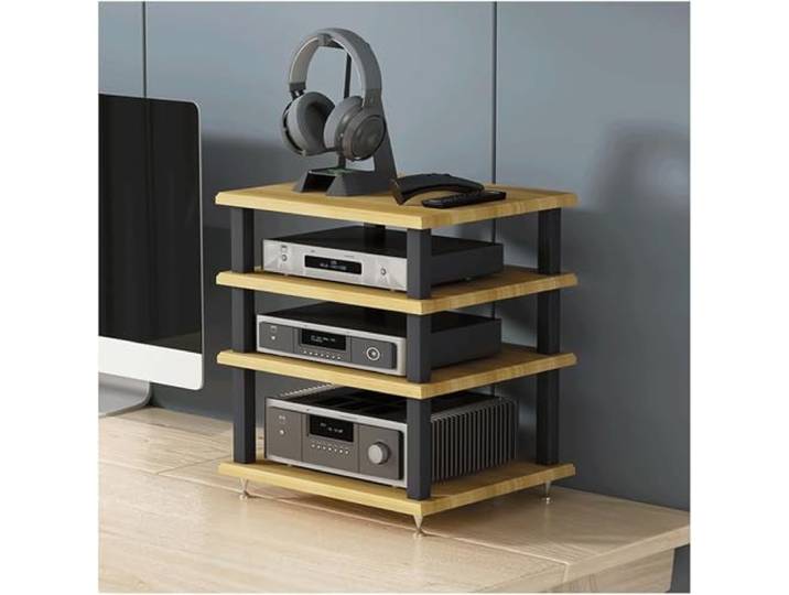 WGBING 4-stöckiges HiFi-Regal aus Holz, verstellbares Audio-/Video-Regal, natürliches Finish