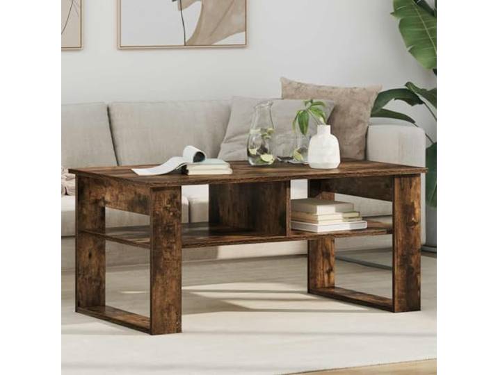 Couchtisch Räuchereiche 96 x 54 x 44 cm Holzwerkstoff mit Regalbrettern Rechteckig, modern, minimalistisch, stabil, glatte Oberfläche, Regalbretter, Wohnzimmer, platzsparend