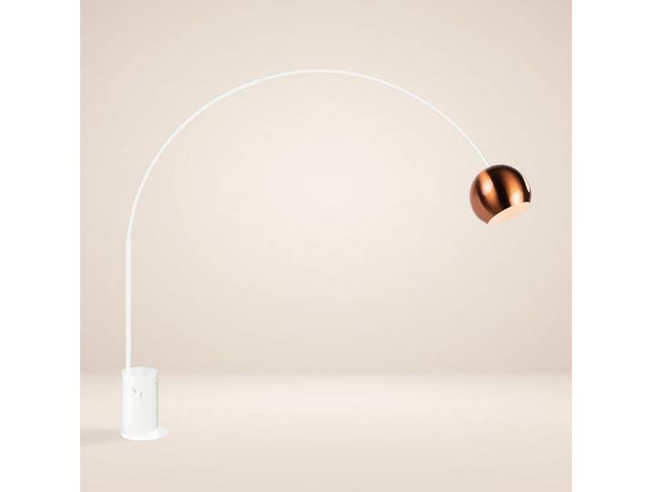 s.luce Stehlampe Ball Bogenlampe Marmor Weiß/Kupfer, Stein, Formgebogen,Formgebogen, E27, 30x220x30 cm, Lampen & Leuchten, Innenbeleuchtung, Stehlampen