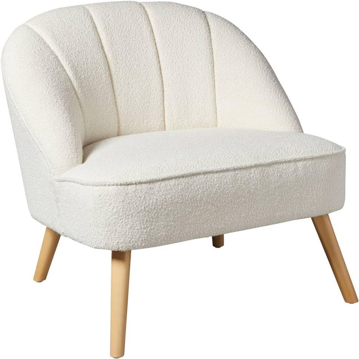 Comfortabele Witte Fauteuil met Geknoopt Design en Houten Poten