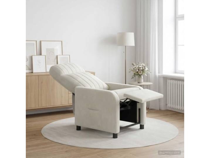 Liegesessel Creme Samt mit verstellbarem Winkel 115°-160° 100% Polyester-Samt,Metall- und Holzwerkstoffgestell,flache Armlehnen,feuchtes Tuch zur Pflege, schnelle Montage