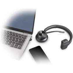 HP Poly Voyager 4310 + BT700 USB-A Adapter + Ladestation (Kabellos, USB-A, Zoom), Office Headset, Schwarz