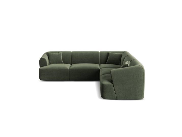 Cosmopolitan Design Symmetrisches-Modulares-Ecksofa Campi aus Samt grün 6 Sitzplätze, Grün, 255x255 cm, Wohnzimmer, Sofas & Couches, Wohnlandschaften, Ecksofas