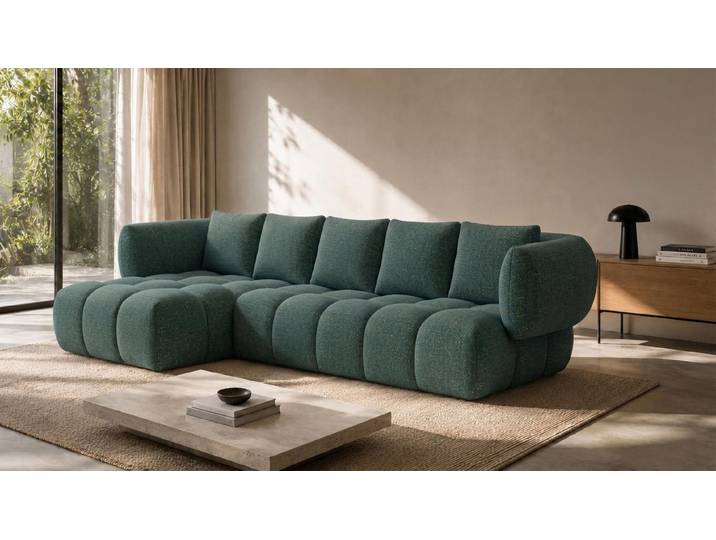 Kaiser Möbel Ecksofa L-Form, Chenillestoff Puente, Azurblau, Links, SEVIO L