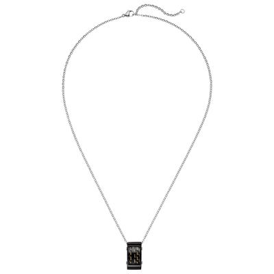 Kette mit Anhänger JOBO "Herrenkette mit Carbon kombiniert", silber (schwarz), Halsketten, Herren, Carbon Edelstahl, L: 55, Carbon, Edelstahl, Edelstahl 55 cm