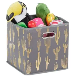 Relaxdays 10 x Quadratische Faltbox Kaktus Motiv Gold,Grau