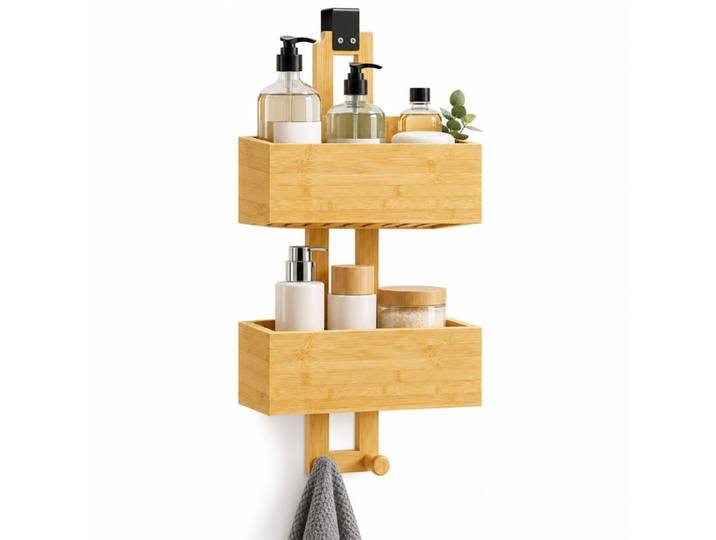 Relaxdays Étagère douche bambou sans perçage