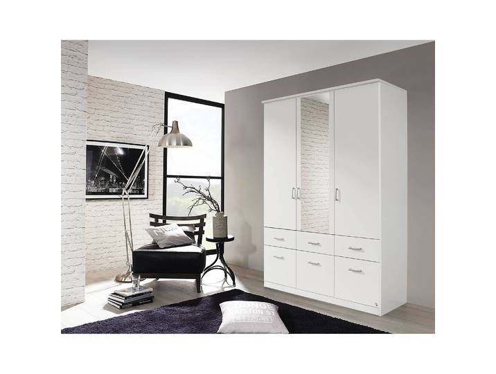 Drehtüren-/Kombischrank Bremen 136cm Weiß/Alpinweiß mit Spiegeltür/-en