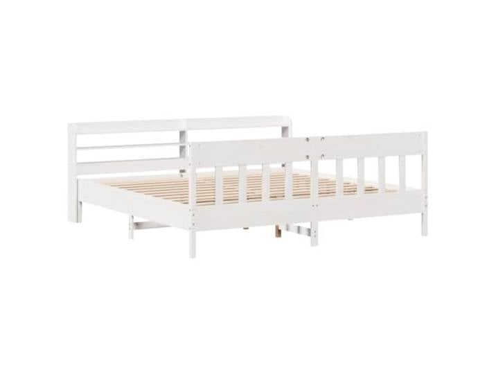 KTHLBRH Bettgestell weiß 200 x 200 cm Massivholz Kiefer Lattenrost, Kopfteil mit 3 Ablagen, robustes Bettgestell, ohne Matratze