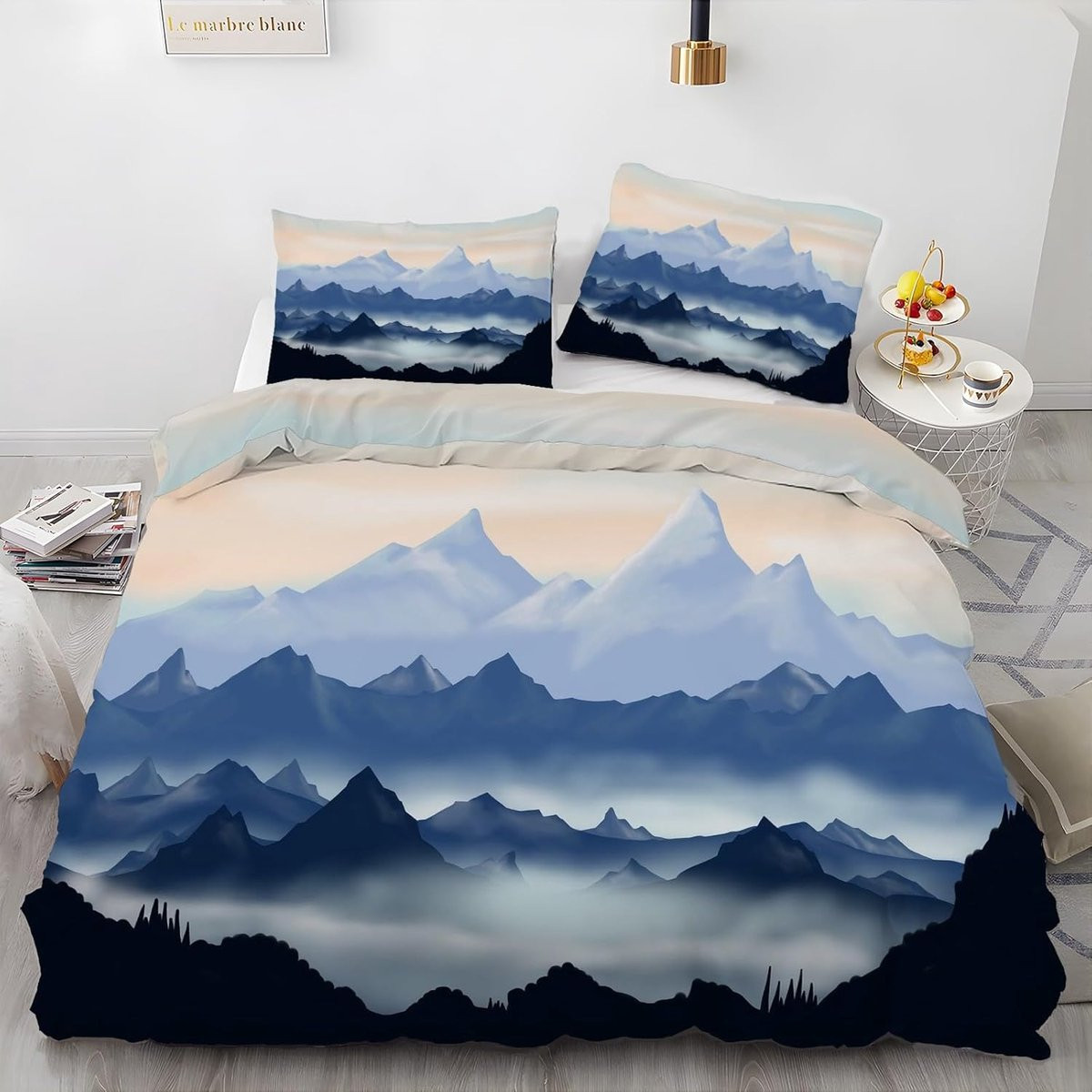 Dekbedovertrek Set met Blauwe Berg 3D Print Berg Beddengoed 120 x 150 cm