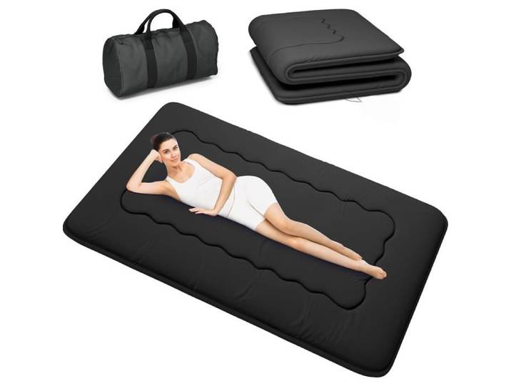 Matelas futon japonais pliable enroulable 120 x 200 cm noir sac transport inclus couchage d'appoint sol camping dortoir