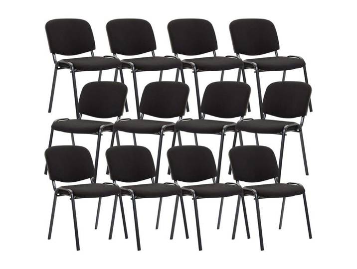 CLP Lot de 12 Chaises Visiteur Ken Empilable Tissu Noir Pieds Métal Confortable pour Salle d'attente