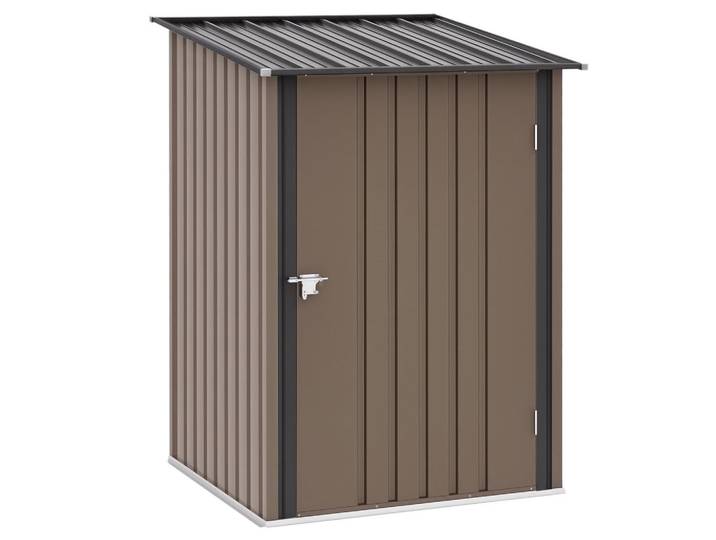 ComfortXL Geräteschuppen De-08096 mit Schrägdach und abschließbarer Tür Braun, Metall, 100x160x103 cm, Gartenzubehör, Geräteschuppen