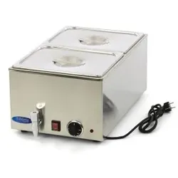 Professionelles elektrisches Wasserbad (Bain-Marie) mit Ablasshahn, inkl. 2 x 1/2 GN-Behälter, Edelstahlgehäuse, 1200W, 30-95°C | Maxima