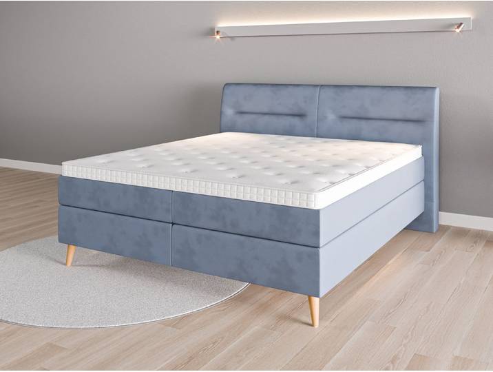 Boxspringbett 180x200 Nr. 1 - Blau (Jeansblau) - Vintage Velours