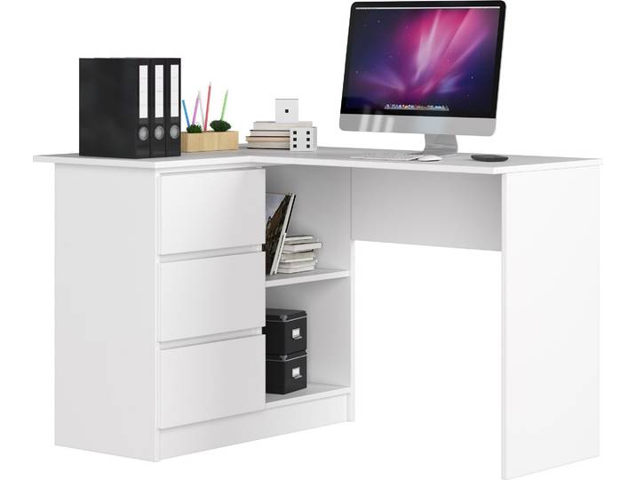 Akord Bureau D'angle 3 Tiroirs Gauche Blanc 124X85X77
