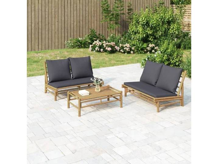 Salon de jardin 2 pcs avec coussins gris foncé bambou ensemble de salon de jardin salons de patio siège de jardin 363458