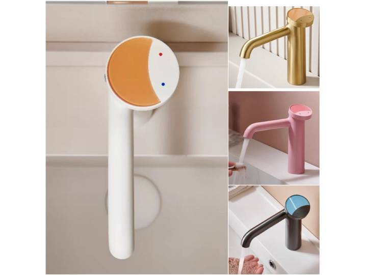 Sourire rose blanc Chrome bassin évier robinet en laiton pont monté mélangeur d'eau chaude froide lavabo évier robinet grue pour cuisine salle de bains