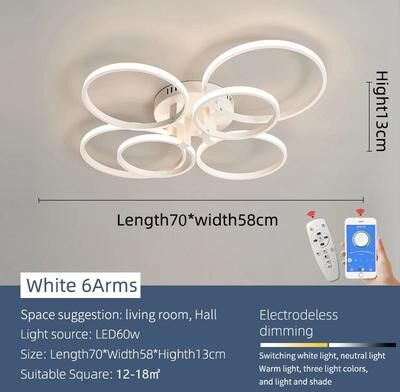 Uplift Essentials Luminous Arc Chandelier High Definition Kinetic Architectural Sculpture 6 Arms White Round