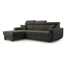 ECKSOFA CASTELLO Grau Plüsch-Stoff mit Schlaffunktion